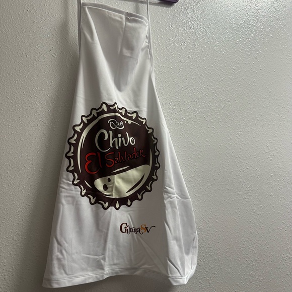 Gildan White Apron with Blue and Green Design - Picture 4 of 13